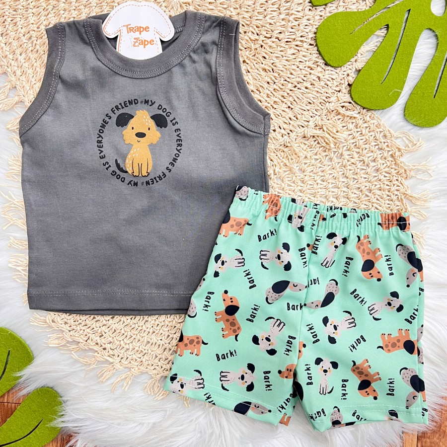 Conj. Regata My Dog Is e Bermuda Bark - Chumbo